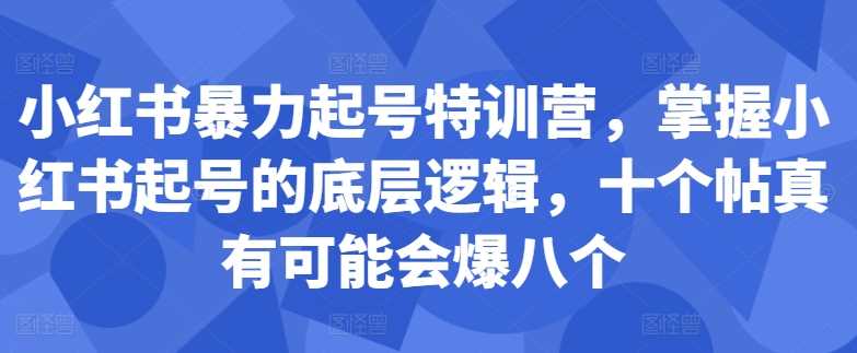 小红书暴力起号特训营,掌握小红书起号的底层逻辑,十个帖真有可能会爆八个