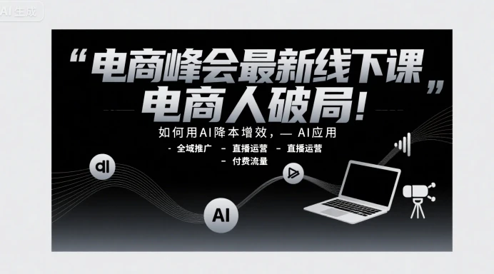 【精】电商峰会最新线下课,电商人破局,如何用AI降本增效,AI应用-全域推广-直播运营-付费流量-创客之家
