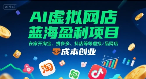 【精】AI虚拟网店蓝海盈利项目,在家开淘宝、拼多多、抖店等虚拟品网店,零成本创业-创客之家