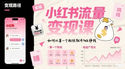 【精】小红书流量变现课,如何从第一个粉丝就开始挣钱-创客之家