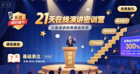 【精】21天在线演讲密训营,王牌演讲招商课程系统-创客之家