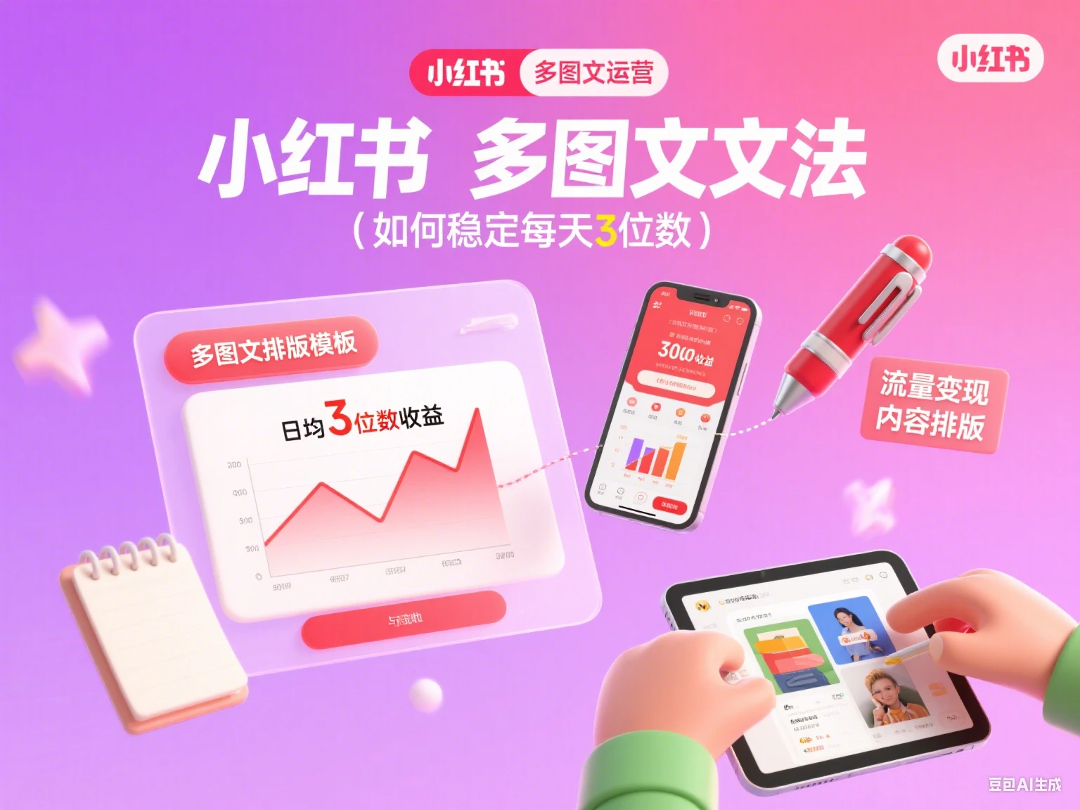 小红书 多图文文法(如何稳定每天3位数)-创客之家