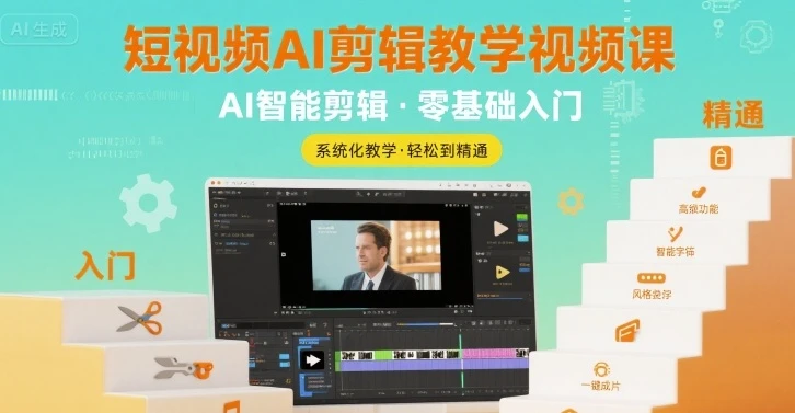 【精】短视频AI剪辑教学视频课,入门到精通-创客之家
