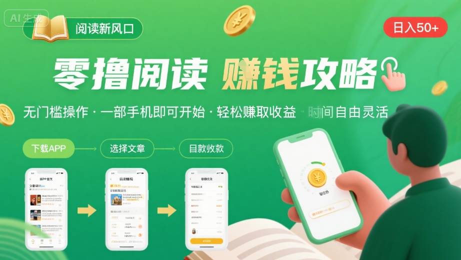零撸阅读新风口,无门槛轻松挣,一部手机,日入50-3张【揭秘】