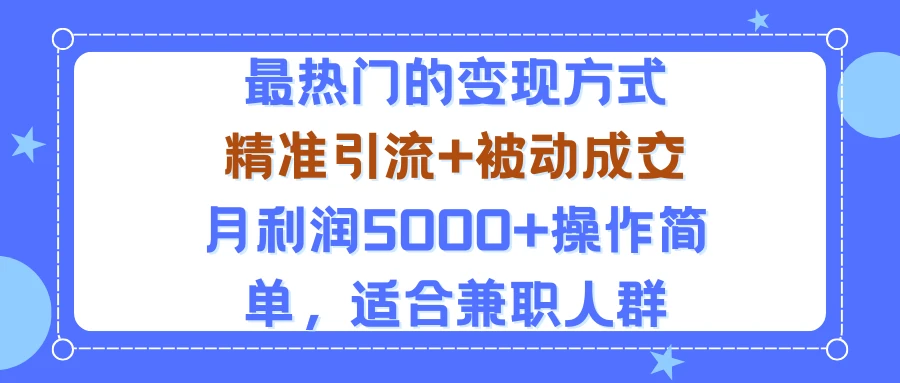 小众赛道玩法:当下最热门的变现方式,精准引流+被动成交月利润5000+操作简单,适合兼职人群-创客之家