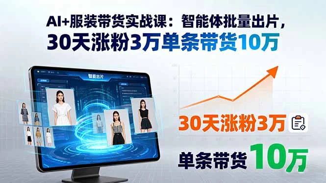 【精】AI+服装带货实战课:智能体批量出片,30天涨粉3万单条带货10万-创客之家
