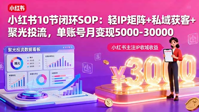 【精】小红书10节闭环SOP:轻IP矩阵+私域获客+聚光投流,单账号月变现5000-30000-创客之家
