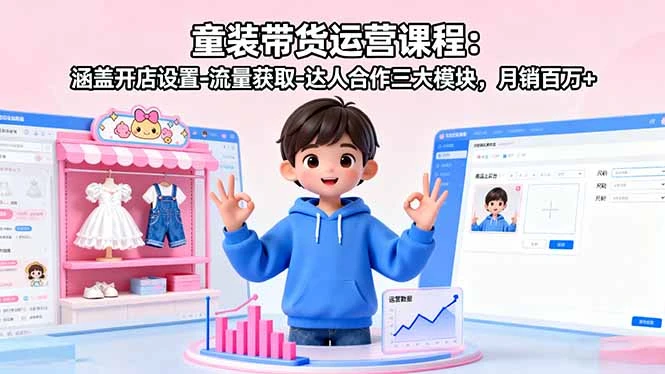 【精】童装带货运营课程:涵盖开店设置-流量获取-达人合作三大模块,月销百万+-创客之家