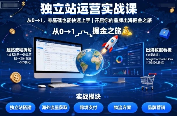 【精】独立站运营实战课,从0到1,零基础也能快速上手,开启你的品牌出海掘金之旅-创客之家
