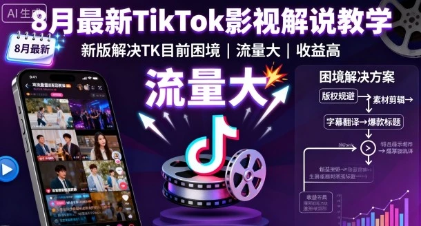 【精】8月最新TikTok影视解说教学,新版解决TK目前困境,流量大,收益高-创客之家