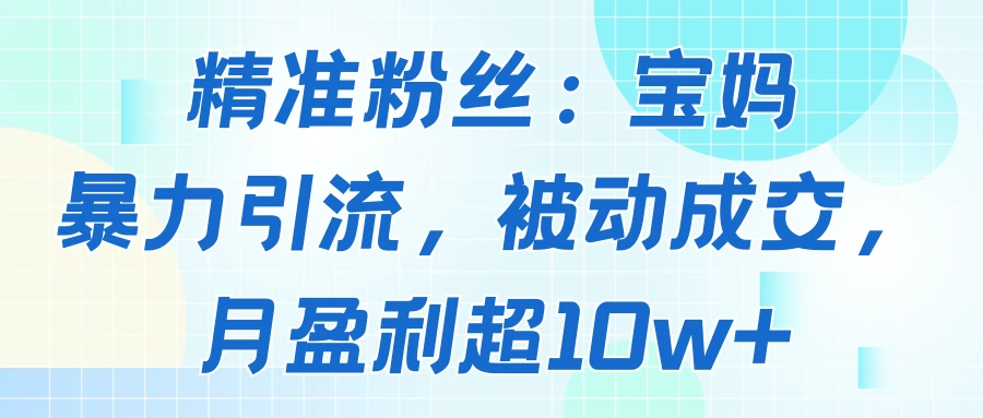 精准粉丝:宝妈暴力引流方法,被动成交,月盈利超10w+-创客之家