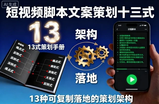 【精】短视频脚本文案策划十三式,13种可复制落地的策划架构-创客之家