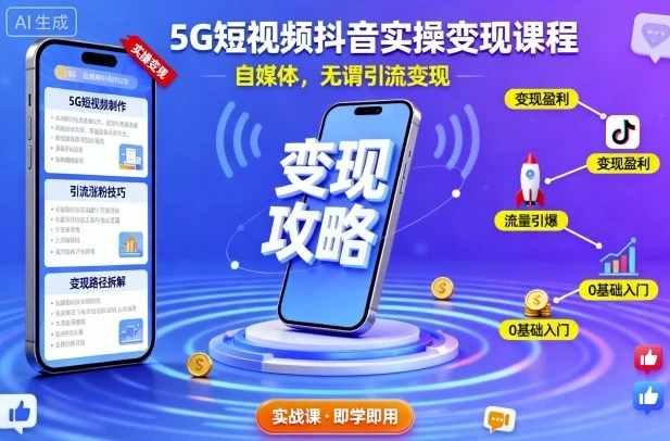 【精】5G短视频抖音实操变现课程,自媒体,无谓引流变现-创客之家