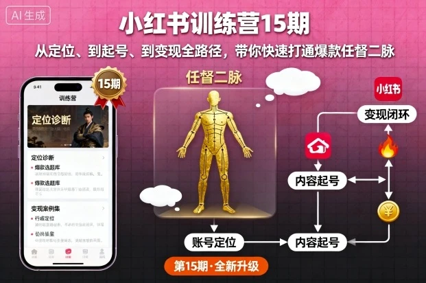 【精】小红书训练营15期,从定位、到起号、到变现全路径,带你快速打通爆款任督二脉-创客之家