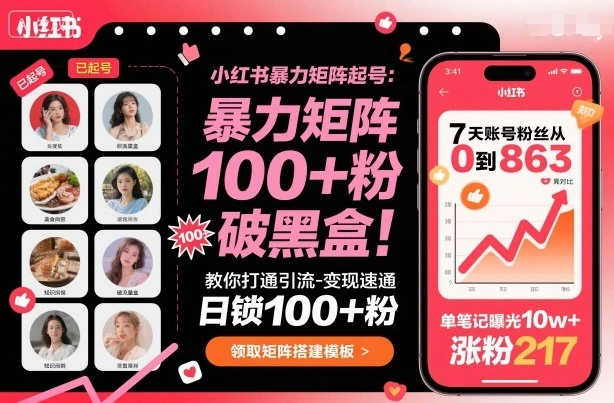【精】小红书暴力矩阵起号,教你打通引流-变现速通,日锁100+粉,破流量黑盒-创客之家