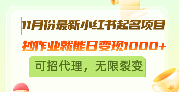(13256期)11月份最新小红书起名项目,抄作业就能日变现1000+,可招代理,无限裂变-创客之家