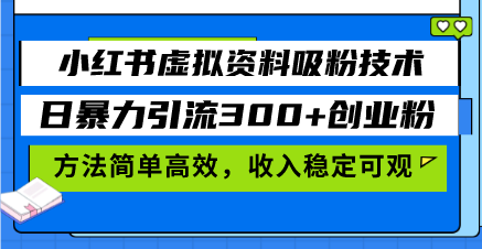 (13345期)小红书虚拟资料吸粉技术,日暴力引流300+创业粉,方法简单高效,收入稳…-创客之家