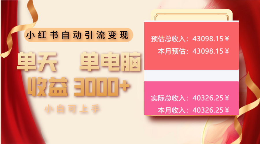 （13999期）小红书自动引流变现 单天单电脑收益3000+  小白可上手-创客之家