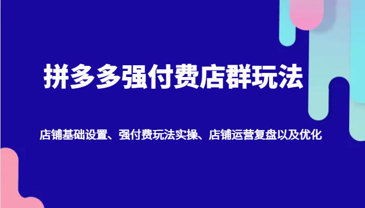 拼多多强付费店群玩法:店铺基础设置、强付费玩法实操、店铺运营复盘以及优化-创客之家