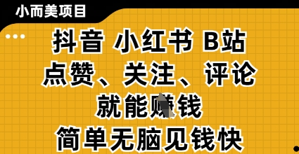 小而美的项目,抖音小红书B站视频点赞、关注、评论就能挣钱,简单无脑立见收益,妥妥的零撸项目【揭秘】-创客之家