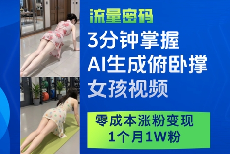 3分钟掌握AI生成俯卧撑女孩视频，零成本涨粉变现，1个月1W粉-创客之家