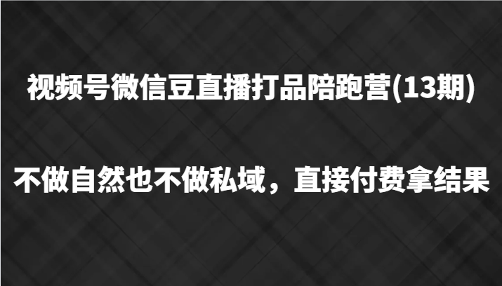 视频号微信豆直播打品陪跑(13期),不做不自然流不做私域,直接付费拿结果-创客之家