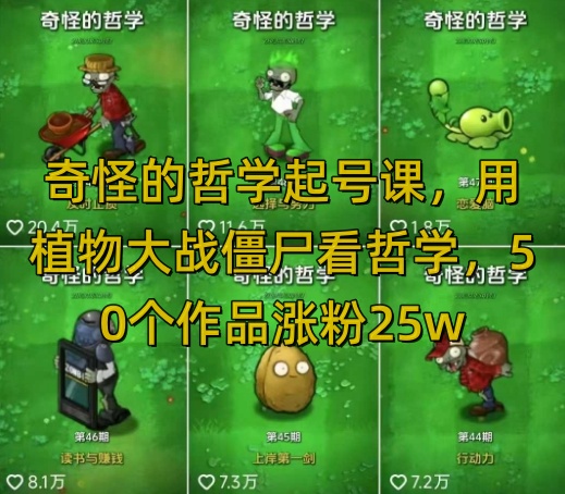 奇怪的哲学起号课,用植物大战僵尸看哲学,50个作品涨粉25w,暴力撸收益,全平台均可发布-创客之家