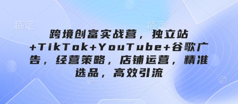 跨境创富实战营,独立站+TikTok+YouTube+谷歌广告,经营策略,店铺运营,精准选品,高效引流-创客之家