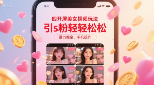 四开屏美女视频玩法,引s粉轻轻松松,暴力掘金,手机操作【揭秘】-创客之家