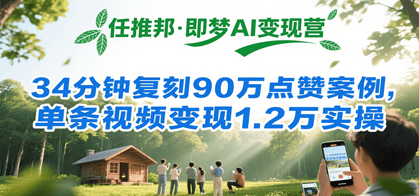 任推邦·即梦AI变现营,34分钟复刻90万点赞案例,单条视频变现1.2万实操-创客之家