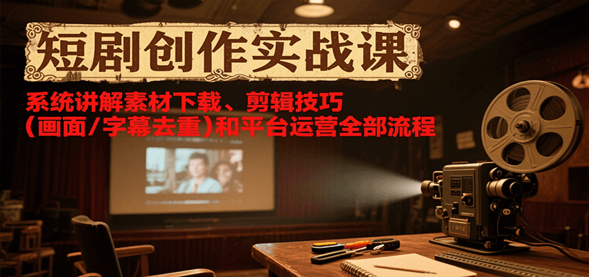 短剧创作实战课,系统讲解素材下载、剪辑技巧(画面/字幕去重)和平台运营全部流程-创客之家