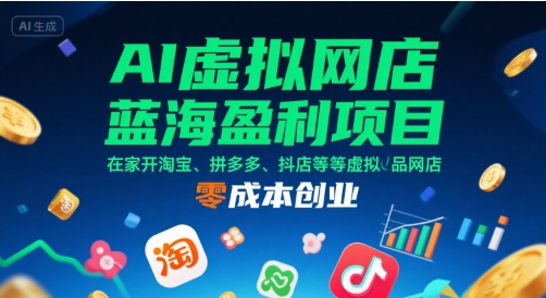 AI虚拟网店蓝海盈利项目,在家开淘宝、拼多多、抖店等虚拟品网店,零成本创业-创客之家