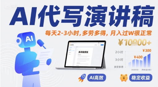 AI代写演讲稿,每天2-3小时,多劳多得,月入过W很正常-创客之家