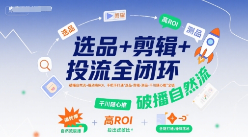 选品+剪辑+投流全闭环,破播自然流+撬动高ROI,手把手打通“选品-剪辑-测品-千川随心推”全链-创客之家