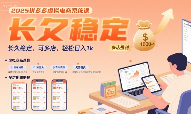 2025拼多多虚拟电商系统课,长久稳定,可多店,轻松日入1k-创客之家