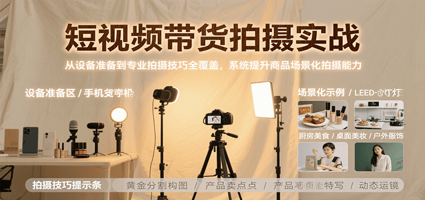 短视频带货拍摄实战,从设备准备到专业拍摄技巧全覆盖,系统提升商品场景化拍摄能力-创客之家