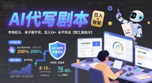 AI代写剧本,市场巨大,单子做不完,日入1k+ 永不失业【附工具指令】-创客之家