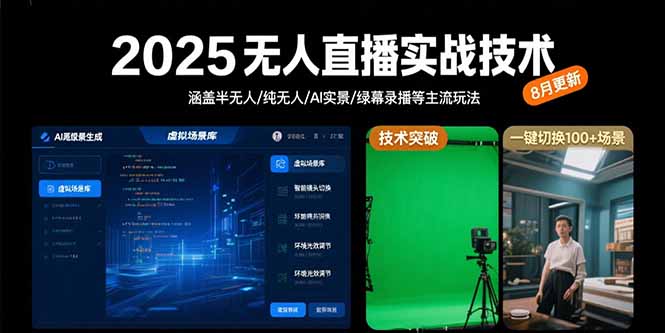2025无人直播实战技术-8月,涵盖半无人/纯无人/AI实景/绿幕录播等主流玩法-创客之家