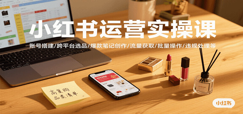 小红书运营实操课,账号搭建/跨平台选品/爆款笔记创作/流量获取/批量操作/违规处理等-创客之家