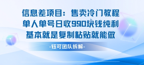 信息差项目：售卖冷门教程单人单号日收9张纯利基本就是复制粘贴就能做-创客之家