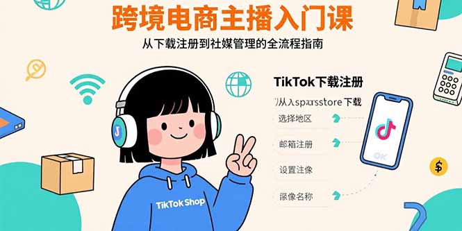 跨境电商主播入门课,TikTok下载注册,支付工具配置,社媒账号管理全流程-创客之家