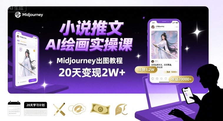 小说推文干货分享之AI绘画MJ出图实操课,用Midjourney做小说推文,20天挣2w-创客之家