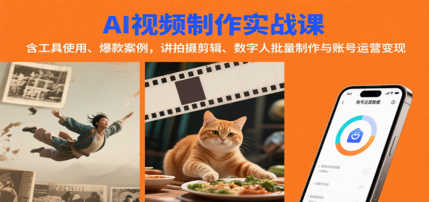 AI视频制作实战:含工具使用、爆款案例,讲拍摄剪辑、数字人批量制作与账号运营变现-创客之家