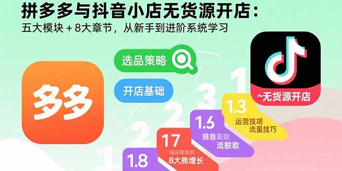 拼多多与抖音小店无货源开店:五大模块+8大章节,从新手到进阶系统学习-创客之家