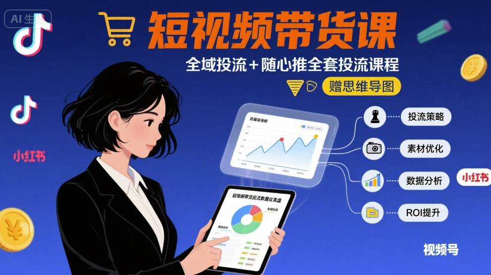 【精】最新短视频带货课,全域投流+随心推全套投流课程+思维导图-创客之家