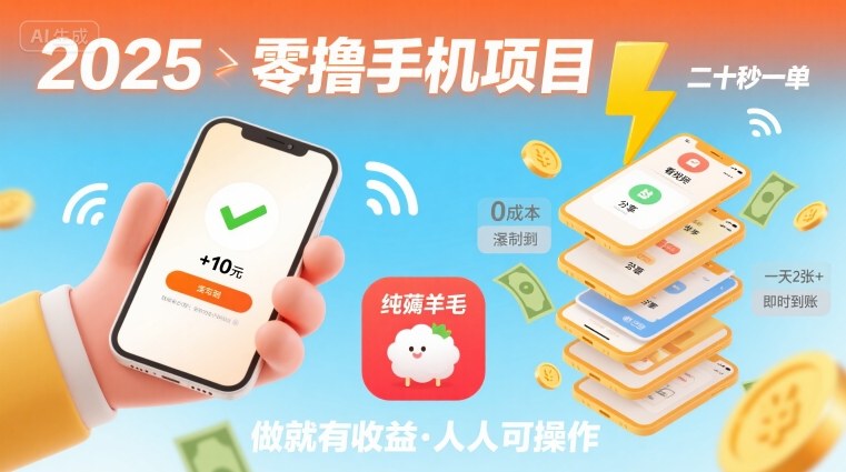 2025年零撸手机项目,二十秒一单,纯薅羊毛 一天2张+做就有-创客之家