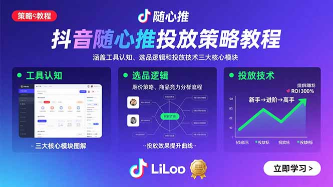 抖音随心推投放策略教程:涵盖工具认知、选品逻辑和投放技术三大核心模块-创客之家