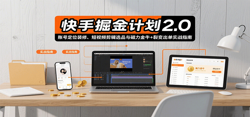 快手掘金计划2.0,账号定位装修、短视频剪辑选品与磁力金牛+裂变出单实战指南-创客之家