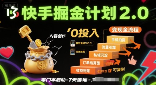 快手掘金计划2.0,快手电商变现全流程,简单可复制,0投入-创客之家