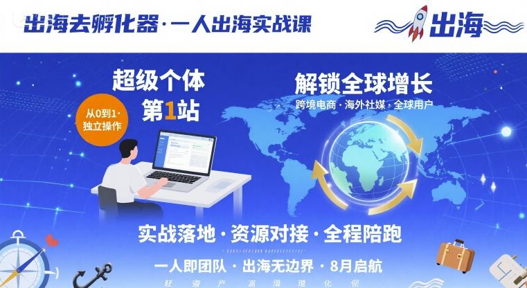 出海去孵化器,一人出海实战课,超级个体第1站,解锁全球增长-创客之家